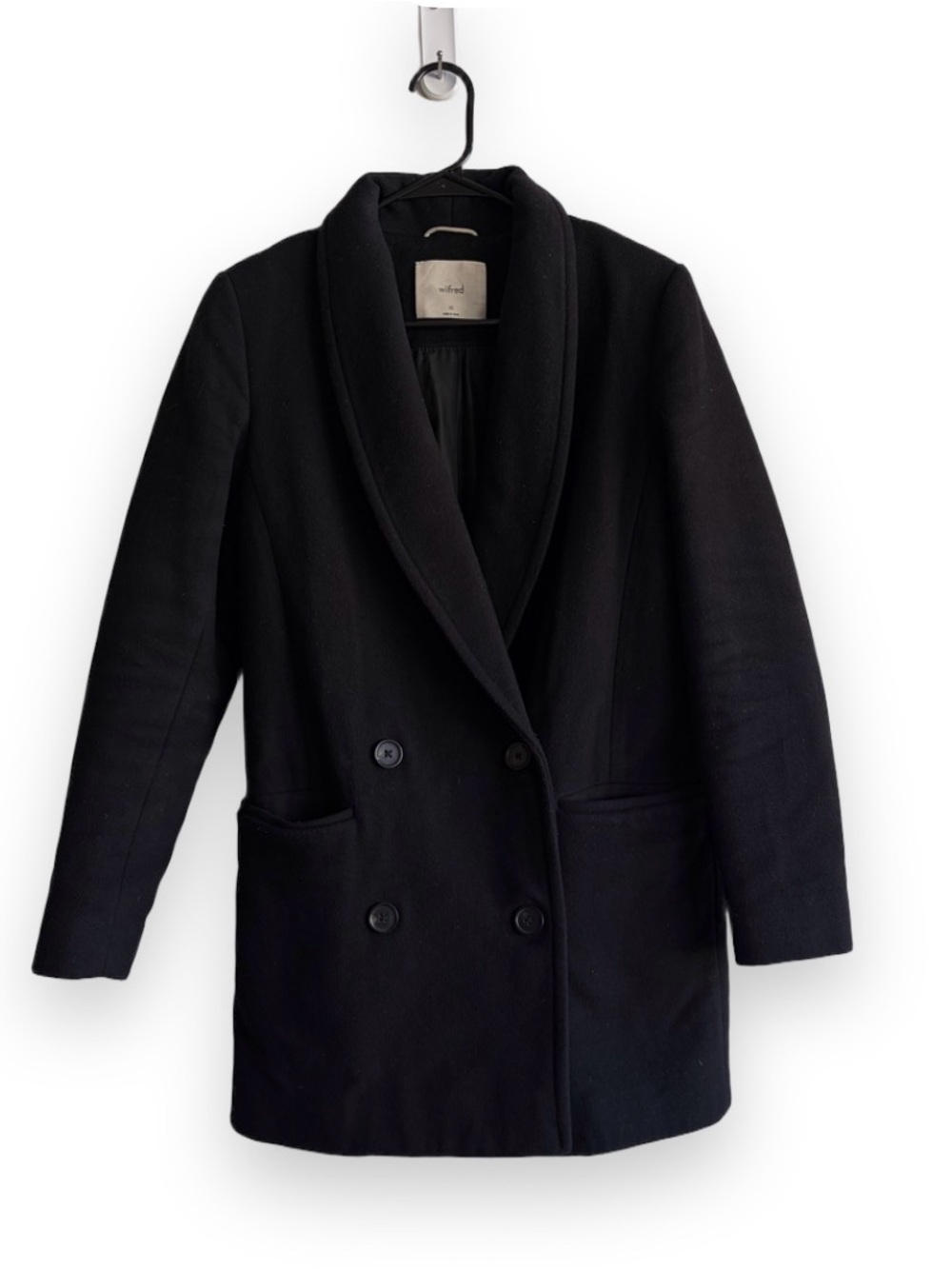 Aritzia *CASHMERE/WOOL* Wilfred Reeves Black Trench Cocoon Coat Double Breast XS